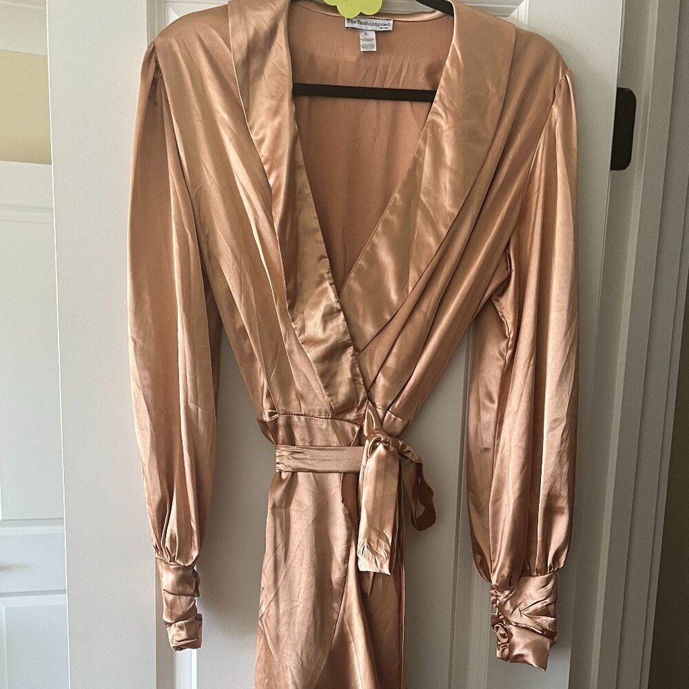 Rose Gold Silky Wrap Dress